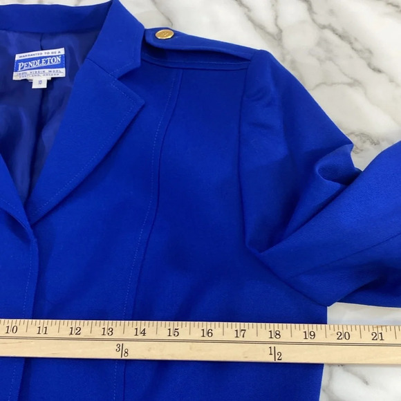 Pendleton Blazer Jacket Womens Size 10 Blue‎ Vintage Wool Gold Button Cropped - Picture 7 of 10
